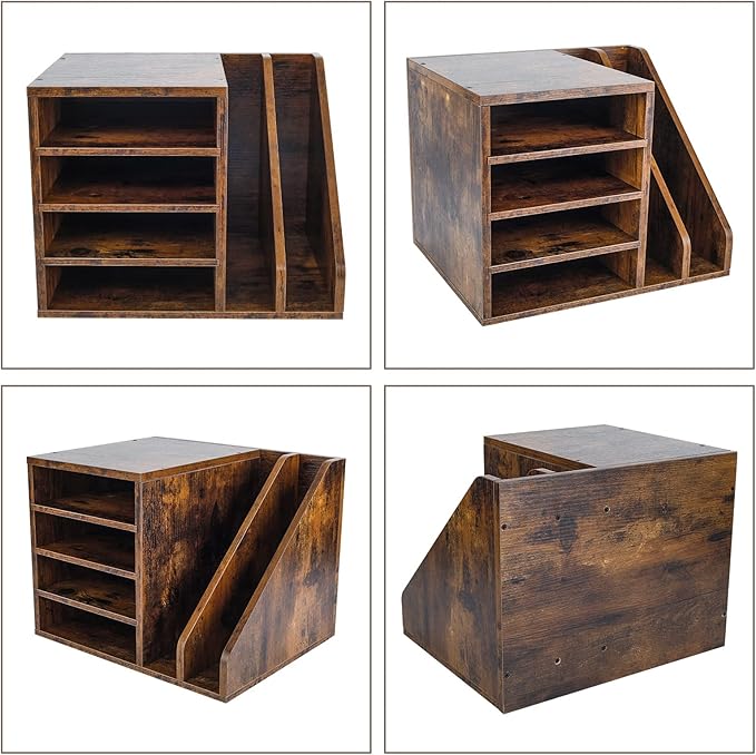 Wood Desktop File Holder Organizer Mail Sorter for File Folders, Mails, Envelopes, Mailing Supplies or Magazines, Brown - Image 3