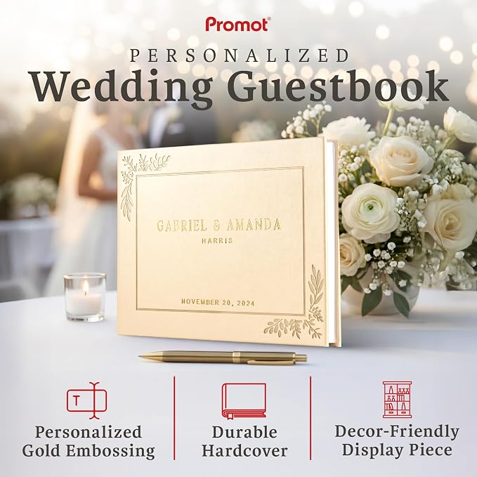 Personalized Hardcover Wedding Guestbook - (Champagne Gold) | Elegant Wedding Keepsake Design, Premium Hardcover Construction, Smooth Lined Writing Pages, Perfect for Cherished Messages - Image 2