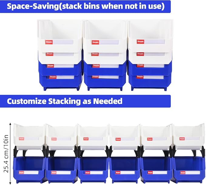 12 Packs Stackable Storage Bins, 7" x 5" x 4" Parts Bin, | Plastic Parts Organizer Bins, for Garage, Warehouse, Workbench, Hardware & Office - Image 4