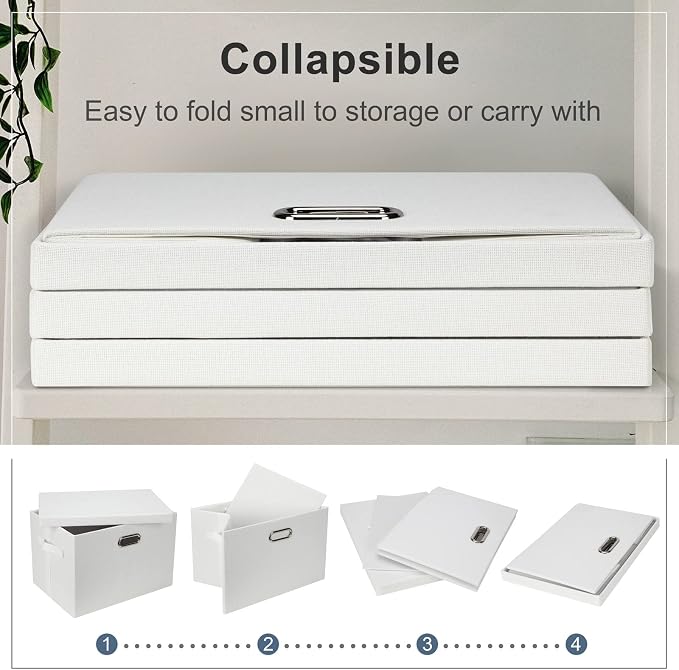 Graciadeco Large 17" 36 Quart Collapsible Stackable Storage Bins with Lids, 5 Packs White Linen Fabric Closet Boxes with Lids, Storage Cube Baskets Container Organizers for Bedroom Office(17 x12 x11) | 36 Quart 5 Pack White Collapsible Stackable Linen ... - Image 5