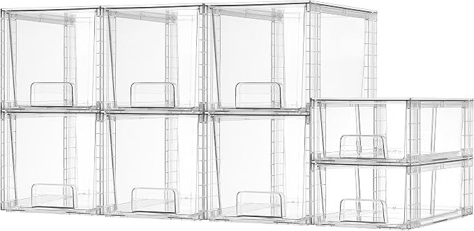 Vtopmart Clear Stackable Storage Drawers, 8 Pack Medium Set | Medium and Small Pull-Out PET Drawers for Consistent Organization, Stackable Storage Solution for Cabinets, Closets, Pantry by Vtopmart