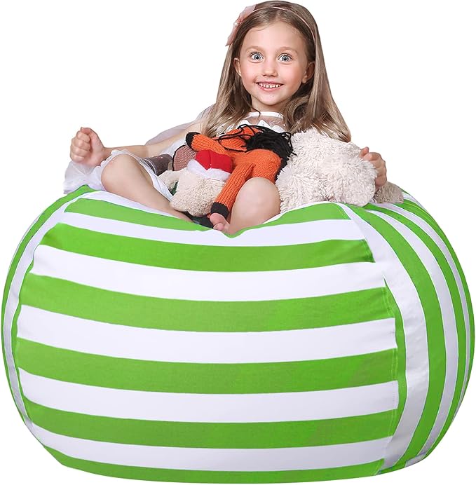 WEKAPO Stuffed Animal Storage Bean Bag Chair Cover for Kids | Stuffable Zipper Beanbag for Organizing Children Plush Toys Large Premium Cotton Canvas (Green, XX-Large) by Wekapo
