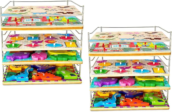 2 Pack Puzzle Racks for Wooden Puzzles, Each Stores 12 Puzzles, Wooden Puzzle Organizers and Storage, Metal Wire Rack Ideal for Homes, Schools, and Early Education Centers, Puzzle Holder Rack for Kids by Unknown