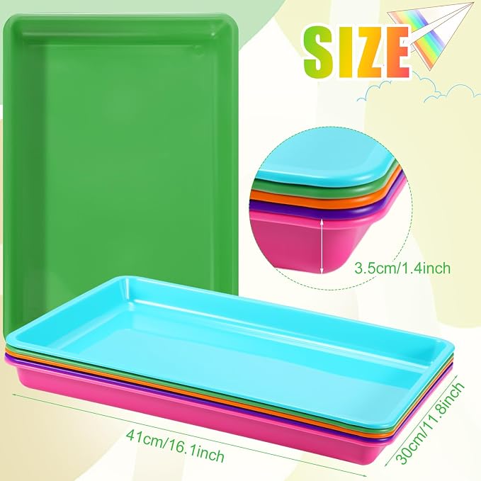 Maitys 15 Pack Plastic Art Trays 12 x 16 Inch Activity Crafts Trays Sensory Tray DIY Projects, Painting, Beads, Jewelry Office Home Organizer Arts and Crafts Supplies(Vibrant Color) - Image 3