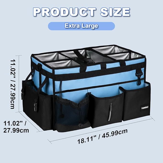 Extra-Large Cleaning Caddy Organizer,Cleaning Caddy for Cleaning Supplies | 18.11" x 11.02" x 11.02" Wearable with Handle,Adjustable Shoulder Strap,Waist Belt,Light Blue - Image 2