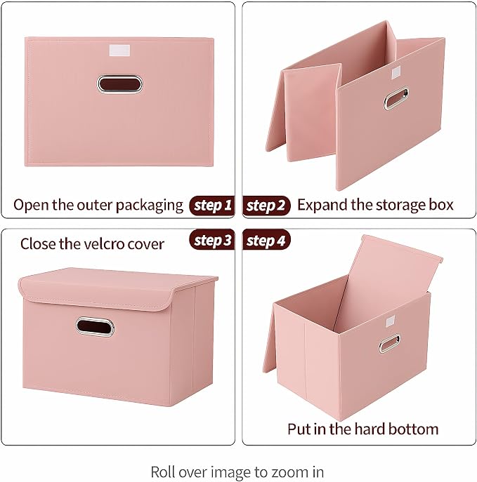 STOREONE Fabric Storage Cube Bins Foldable Organizer Container Collapsible Basket with Lids and Metal Handles, for Home, Bedroom, Closet 6 Pcs (multicolour-pink) - Image 6