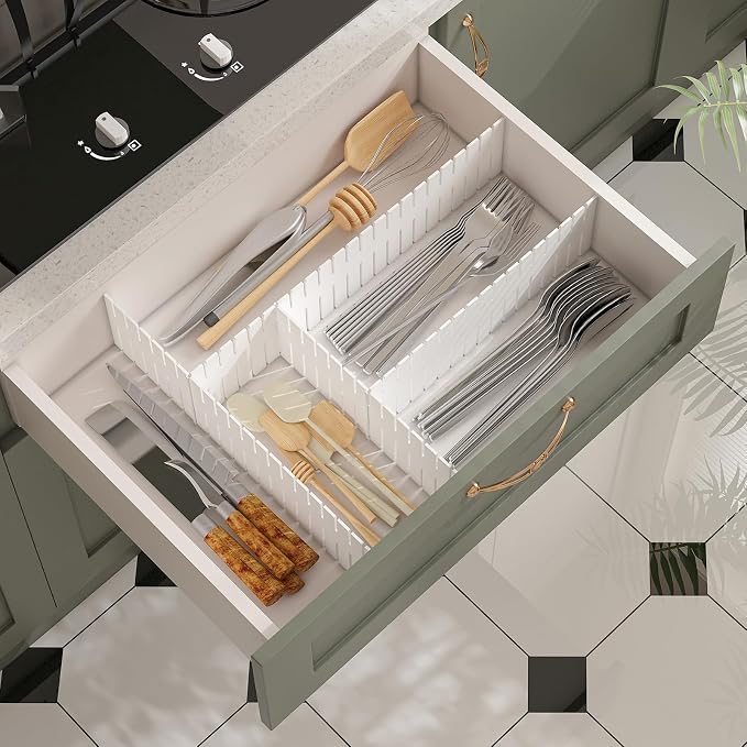 ALBAD Plastic Drawer Dividers Adjustable Drawer Organizer Dividers Separator for Tidying Clutter/Cutlery/Underwear/Socks/Clothes/Dresses/Boxes/Bins in Kitchen Bathroom Bedroom Office (8) - Image 4