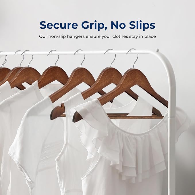 SereneLife 50-Pack Wooden Coat Hangers – Durable Suit Hangers with 360° Swivel Hook & Notches – Slim Design for Shirts, Jackets, Dresses, and More (Vintage) - Image 3