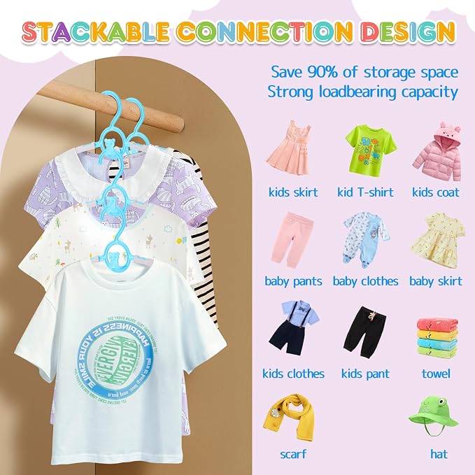 Baby Hangers,11-14 inch Extendable Kid Hangers 20 Pack,Non-Slip Children Hangers,Stackable Space Save Toddler Hangers,Infant Hangers for Closet,Blue 20 Pack - Image 5