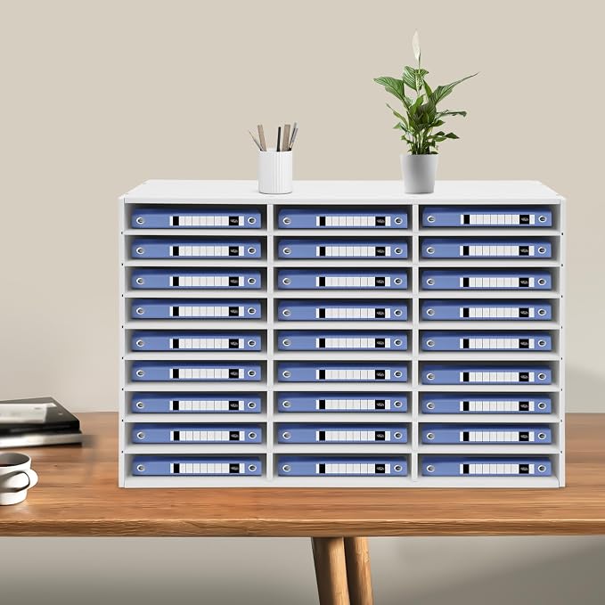 Literature Organizer, Desktop File Sorter Mail Center, Paper Storage Cabinet with 27 Slots Compartments, Classroom Mailbox for Home School Office (27 Slots White) - Image 4
