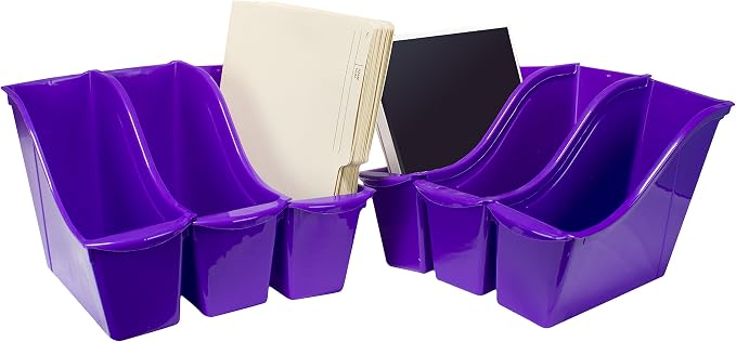 Storex Small Book Bin, Linking Storage Bins, Dry Erase Surface, 11.75" x 8.5" x 4.5", Violet, 6-Pack by Storex