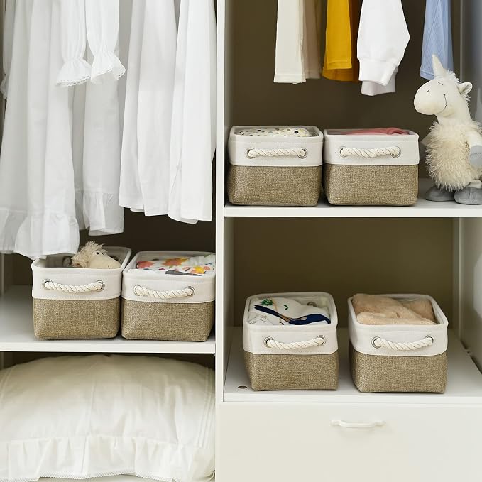 Small Storage Baskets for shelves,Fabric Storage Baskets for closet,rectangular Collapsible baskets for organizing clothes,books,gifts - Image 4