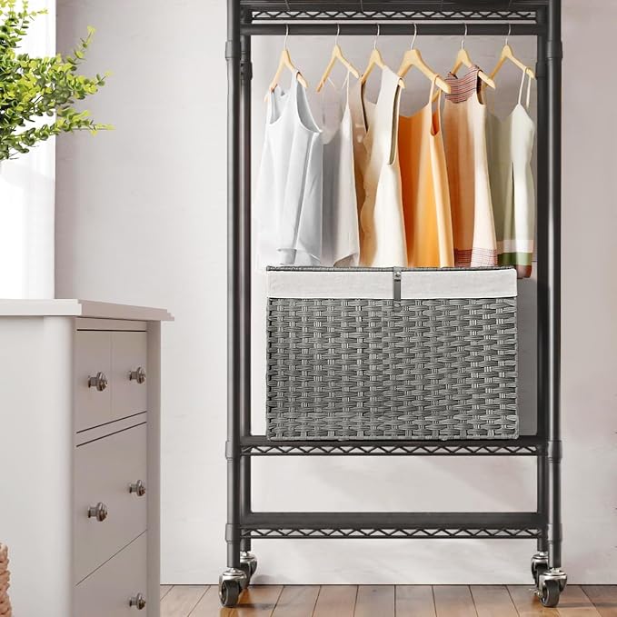 240L Wicker Storage Basket with Lid, Handwoven Rattan Large Shelf Basket with Removable Liner, 63.5 Gallon Wicker Basket for Blanket, Storage Trunk with Handle for Closet, Bedroom, Livingroom, Grey - Image 8