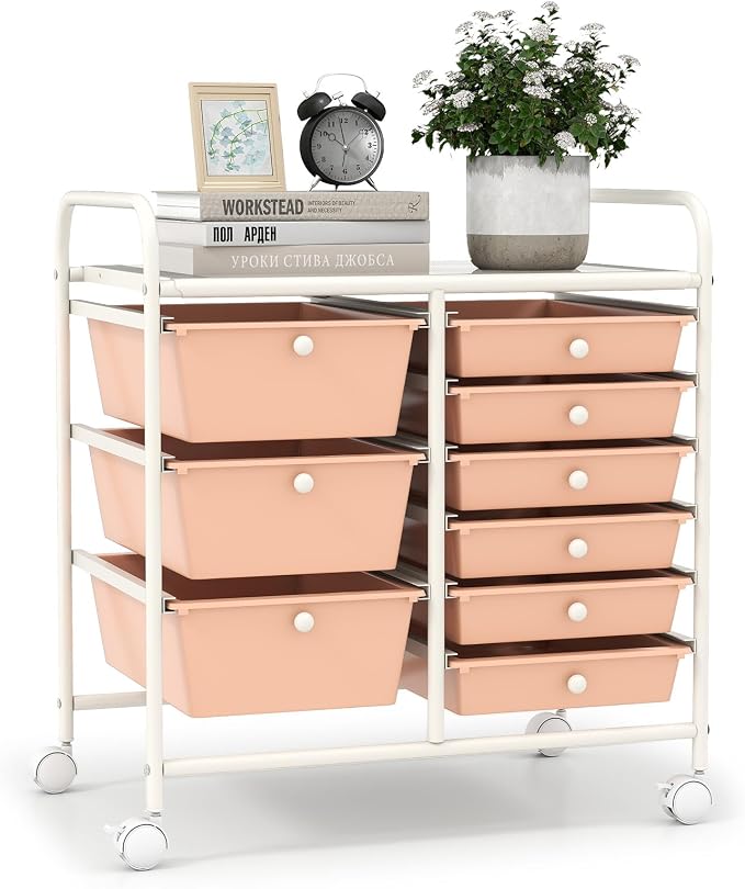 9 Drawer Rolling Storage Cart, Rolling Cart with Drawers for Classroom, Art Supply Craft Organizer on Wheel with Metal Frame & Handles for Home Office School by LDAILY