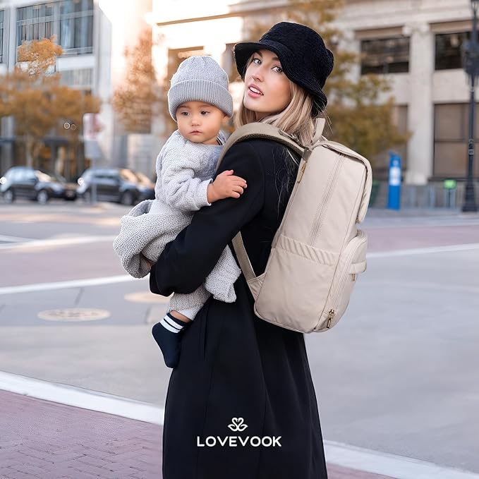 LOVEVOOK Diaper Bag Backpack, Baby Travel Bags for Boys & Girl, Toddler Waterproof Diaper Bag w/Changing Pad (Camel, 15.6''-Small) - Image 8