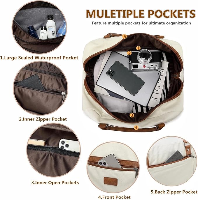 4PCS Weekender Bags for Women Large Overnight Weekend Travel Duffel Bags | Travel Bag Carry-on Tote Hospital Bag with Shoe Compartment Crossbody Toiletry Bag for Travel Business Gym Water Resistant - Image 4