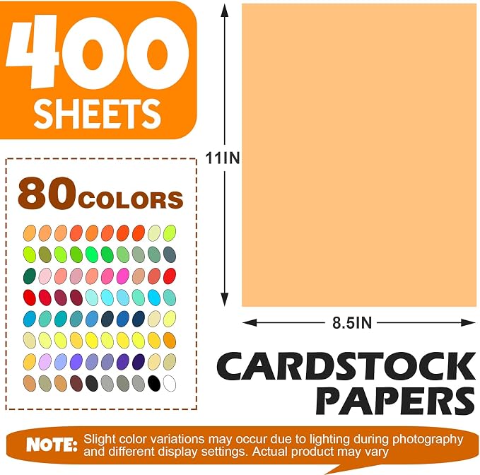TUXIYA 400 Sheets 8.5" X 11" Colored Cardstock, 80 Colors Card Stock | 180GSM/65LB 80 Assorted Colors Construction Paper Printer Paper for Printing, Card Making, DIY Crafts, School Supplies,Party - Image 2