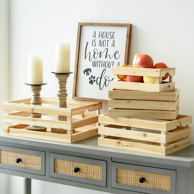 Set of 4 Large Wooden Crates Unfinished Office Storage Crates, Decorative Wood Storage Crates for Display, Rustic Pine Wood Organizer Bin Basket for Kitchen Pantry Bathroom - Image 8