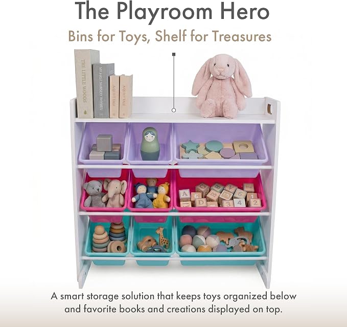 Humble Crew Kids Toy Organizer with Display Shelf, 9 Bins, 3 Tier Storage | Sturdy wood and steel toddler shelf, removable BPA-free containers, wall anchor anti-tip safety kit for bedroom or classroom - Image 6