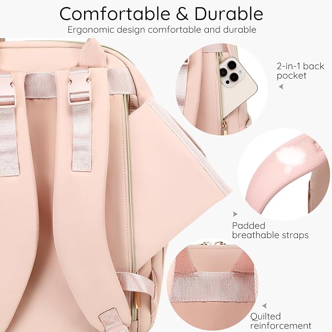 AIJIEKE Diaper Bag Backpack, Large Multi-functional Diaper Backpack, Pink | Waterproof lightweight baby backpack. With changing pad, stroller straps, insulated & wet/dry pockets. Mom & dad essential - Image 6