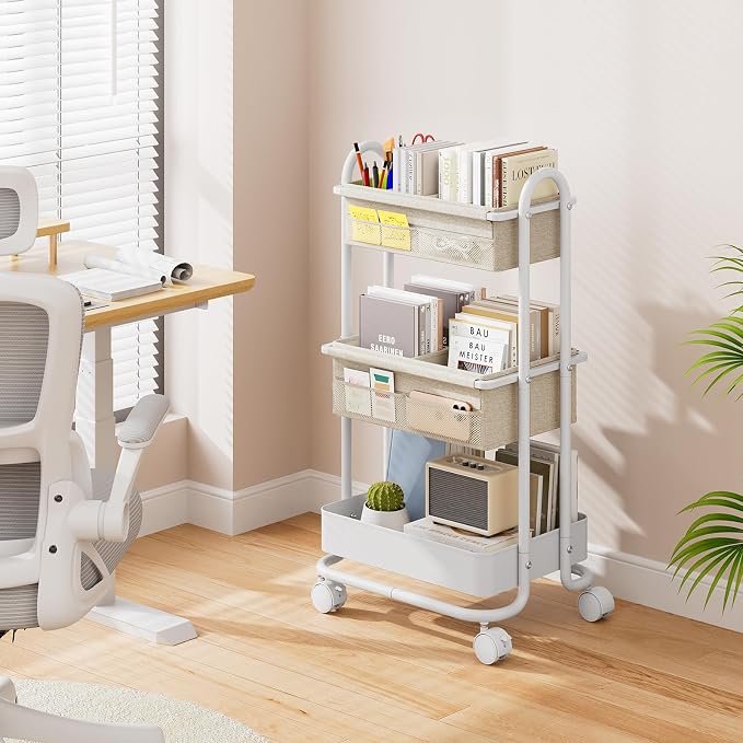 Modanais Baby Diaper Caddy Organizer Cart - 3 Tier Rolling Cart, Off White | Lockable Wheels, Baby Essentials Nursery Storage, Detachable Dividers - for Crib, Bedroom, Art & Craft Organizer - Image 7