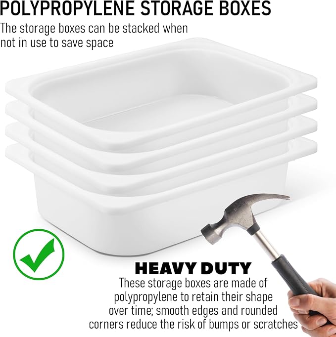 Kathfly Set of 4 Storage Box White 16-1/2 x 11-3/4 x 4 Stackable Plastic Bins Open Storage Boxes, Book Organizer Polypropylene Cabinet Organizer for Home Office and School Supplies - Image 3