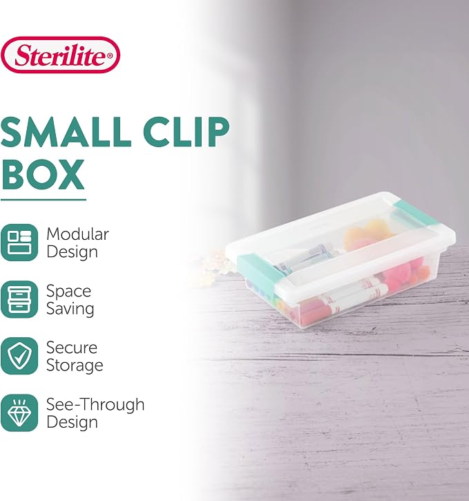Sterilite Clip Box, Stackable Clear Plastic Bins- Small, 18-Pack | Storage Containers with Latching Lids for Writing, Arts or Crafts Supplies - Home, Office, Classroom & Workshop Organization - Image 2