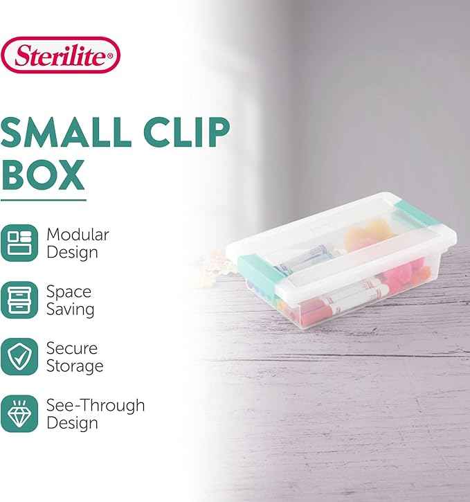 Sterilite Clip Box, Stackable Clear Plastic Bins- Small, 24-Pack | Storage Containers with Latching Lids for Writing, Arts or Crafts Supplies - Home, Office, Classroom & Workshop Organization - Image 2