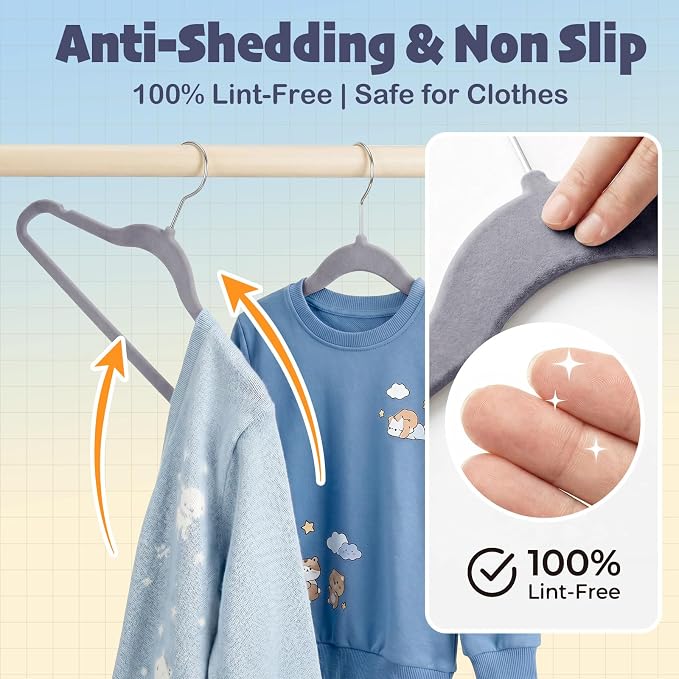 HOUSE DAY 14 Inch Kids Velvet Hangers 50 Pack, Durable Big Kid Hanger Grey | Children Hangers for Youth, Teen, Non Slip Kids Felt Hanger, Cute Small Hanger for Closet, Ideal for Everyday Use - Image 4