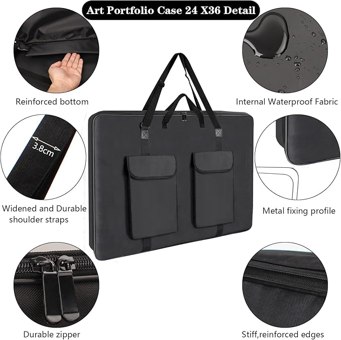 TreochtFUN Hard Side Art Portfolio Bag 24 X 36, Upgrade With Metal Frame | Heavy Duty Art Carrying Rigid Case,Sturdy Fabric For Artwork, Advertising,Canvas,Boards,Screen Monitors & Displays (Black) - Image 6