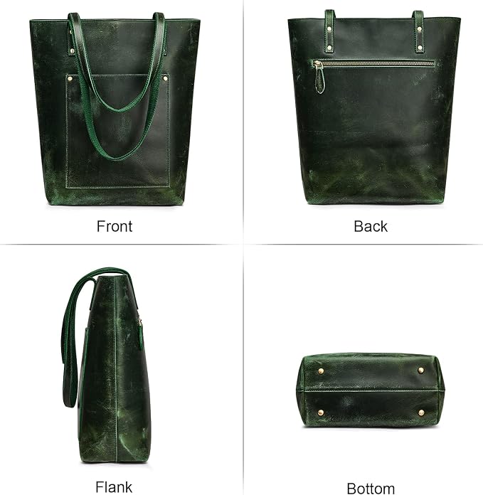 S-ZONE Leather Tote Bag for Women Work Handbag with Luggage Sleeve | Top Grain Genuine Leather, Padded Laptop Compartment, Multi Pockets, Large Retro Purse, Travel Everyday - Image 6