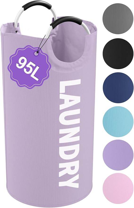 95L Folding Laundry Basket, Large Laundry Hamper with Handles, Portable Dirty Clothes Hamper, Independent Storgae Basket for Bathroom, Living Room, Dorm, Purple by IHOMAGIC