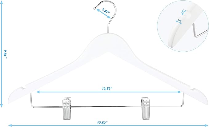TOPIA HANGER Wooden Suit Hangers with Adjustable Metal Clips (10 Pack), Solid Smooth Wood Clothes Hangers, 360° Swivel Hook, Premium Pants Hangers for Clothes Coat, Jeans, Blouse-White,CT28W - Image 8