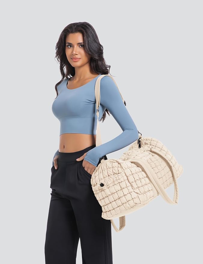 Quilted Travel Duffle Bag Puffer Weekender Bag Overnight Bag Duffel Gym Bag | Medium Soft Puffy Carry-On for Women, Large Lightweight Personal Item Travel Bag for Trips Business Sport Airplane Hospital - Image 7