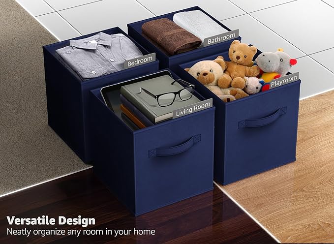Sorbus Foldable Storage Cubes - 6 Fabric Baskets for Organizing Pantry, Closet, Shelf, Nursery, Playroom, Toy Box, Cubby -11 Inch Dual Handle Collapsible Closet Organizers and Storage Bins (Navy Blue) - Image 5