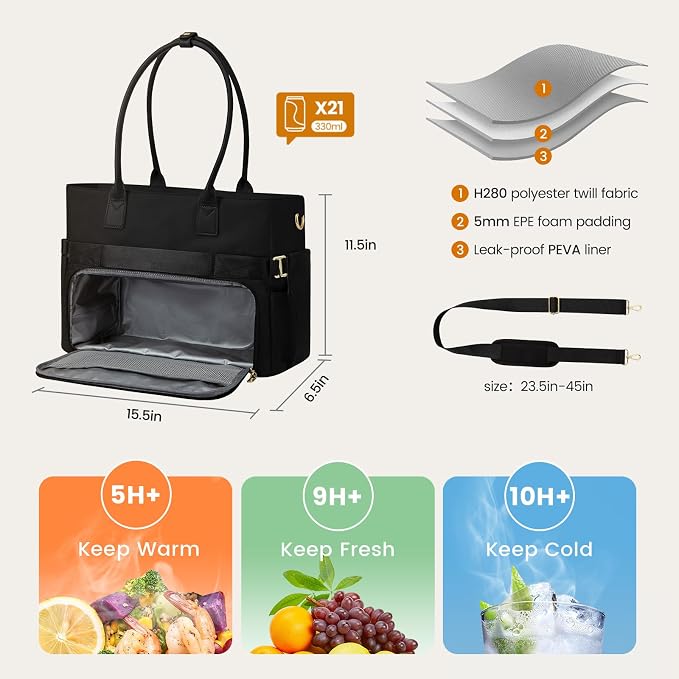 LOVEVOOK 15.6 Inch Teacher Tote Bag for Women Work with Accordion File Area, Laptop Work Tote Bag with Laptop Compartment, nurse Handbag Bags with Large Capacity & Cup Holder, black - Image 6
