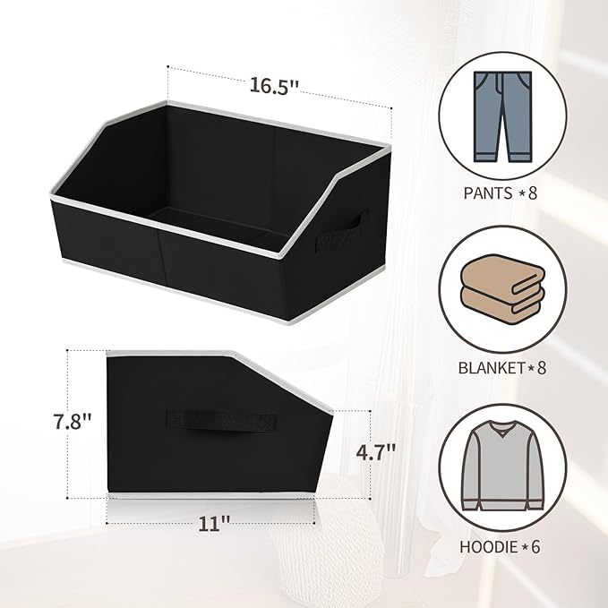 Storage Baskets for Shelves - Trapezoid Cube Storage Organizer Bins, Decorative Storage Baskets with Handles, Large Shelves Organizer for Home, Office, Dorm, Black, 4 Pack - Image 2