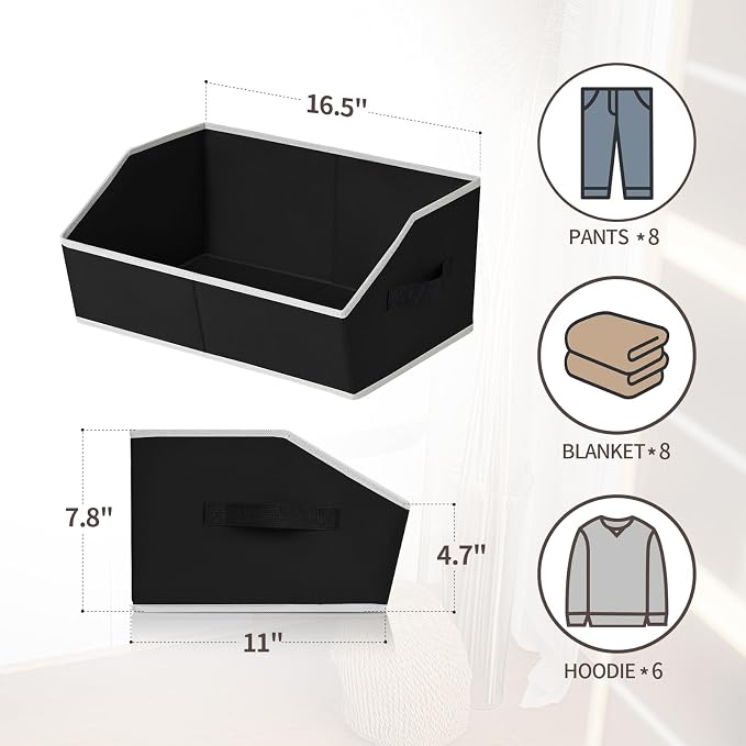 Cube Storage Bins - 6 Pack Trapezoid Storage Bins, Closet Organizers and Decorative Storage, Storage Baskets with Handle, Large Storage Basket for Home, Black - Image 6
