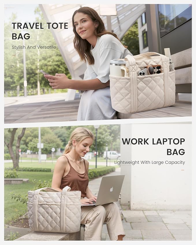 LOVEVOOK Puffer Tote Bag for Women, Puffy Work Handbag with Cup Holder, Travel Carry On Bag with Zipper for Teacher Nurse Gym - Image 6