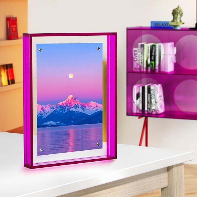 5x7 Picture Frame Acrylic Magnetic Wall Mounting/Self Standing Frame | Wall Hanging/Tabletop Display, Fits 5x7/5x5/4x6, Colored Floating Picture Frame, Horizontal and Vertical (Purple, 1 Pack) - Image 6
