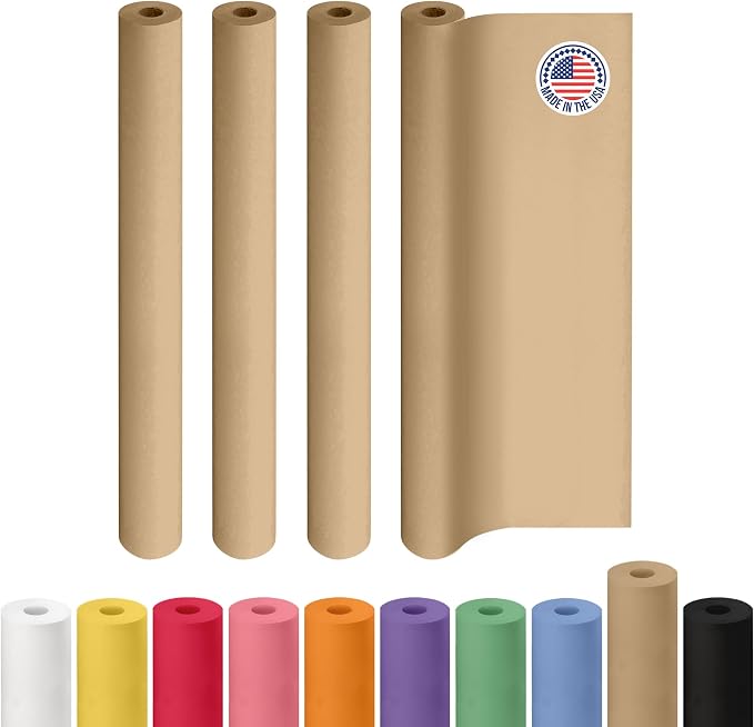 Brown Paper Rolls 48" x 1200" (100 feet), Pack of 4 - USA-Made Thick Kraft Paper Roll 50lb Thickness for Packing, Shipping, Crafts/Arts - 100% Recycled Natural Craft Wrapping Material by IDL Packaging by IDLPackaging