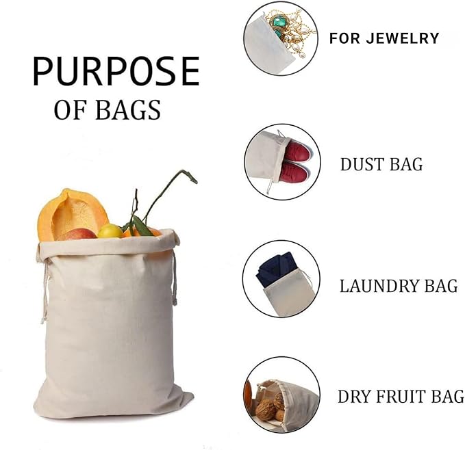 100Pcs 3 x 5 Inches Premium Cotton Muslin Double Drawstring Bags, Reusable Bag Natural Cotton Bags with Drawstring Produce Bags Bulk Gift Bag Jewelry Pouch for Party Wedding Home Storage - Image 5