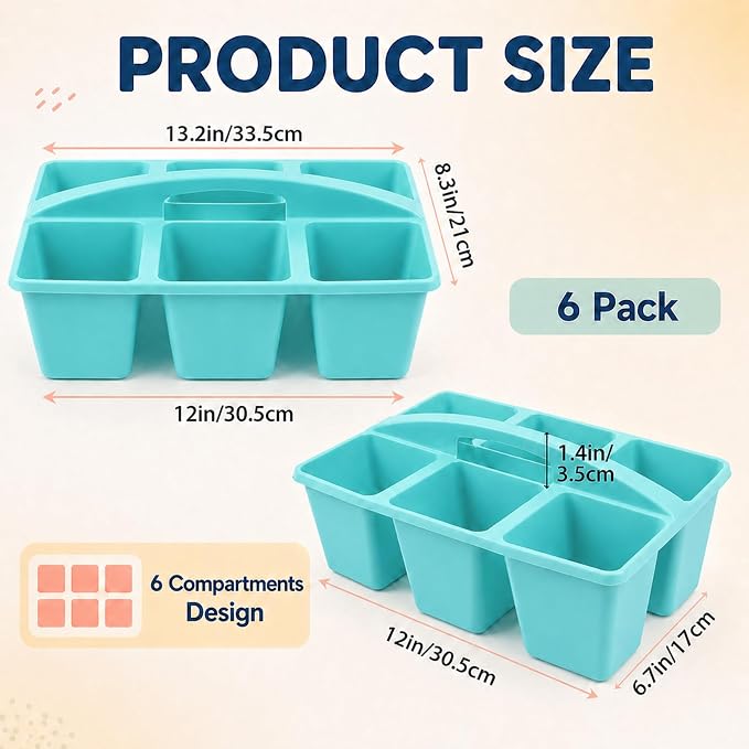 gisgfim 6 Pack Plastic Classroom Caddy with 6-Compartments Plastic Storage Caddies with Handle 6 Compartments Table Caddy Organizer Versatile Table Caddies for Classroom Office Storage, Lake Blue - Image 2