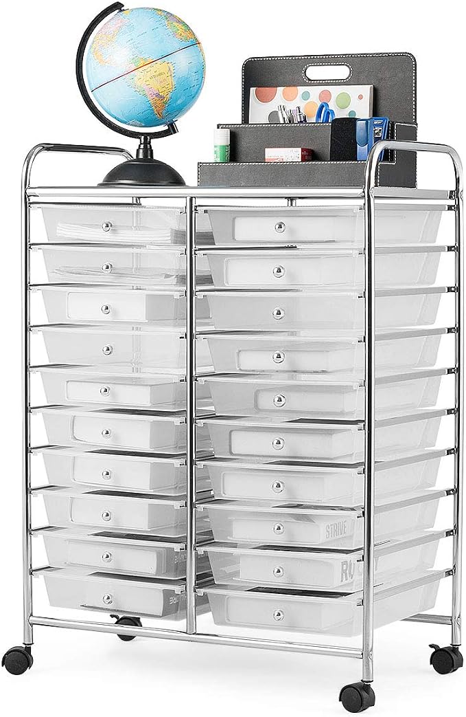 Giantex Storage Drawer Carts, 20-Drawer Organizer, Utility Cart on Wheels, Semi-Transparent Multipurpose Cart for Home Office School Supplies Tools Scrapbook Paper by Giantex