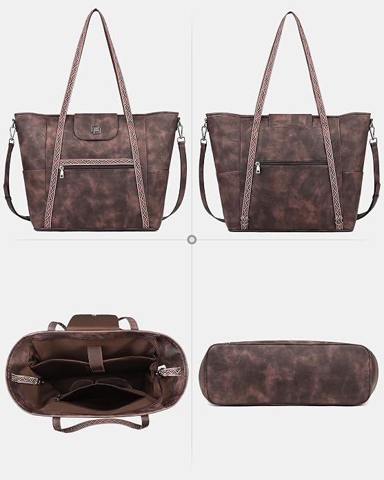 Large Laptop Tote Bag for Women Designer Leather Laptop Bag, 15.6in | Fashion Travel Backpack Purse Shoulder Handbag Fits 15.6 Laptop, Daily, Work, Business Trip, Weekend Travel, Teacher - Image 7