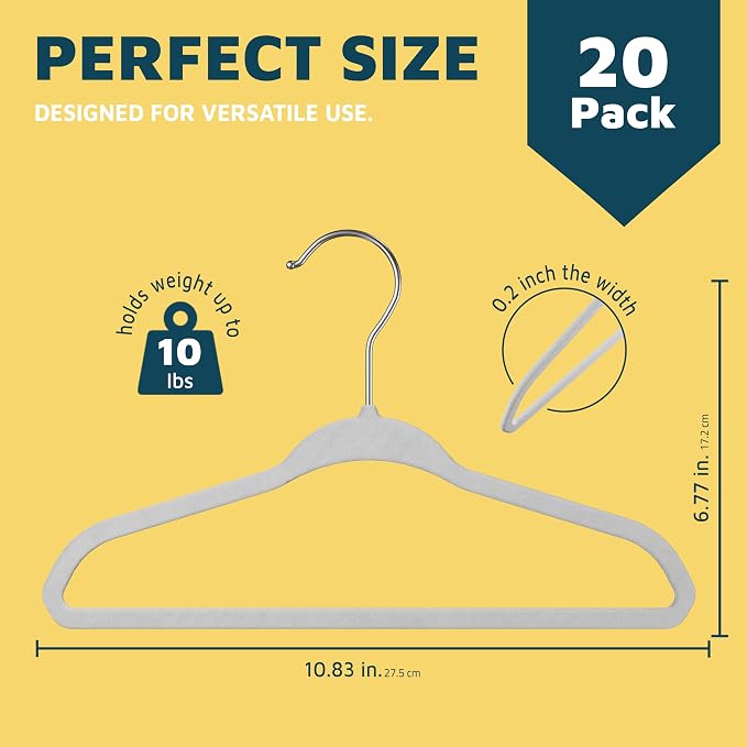 White Velvet Kids Hangers 20 Pack, 10.83" Non-Slip Baby & Toddler Hangers for Clothes, Space-Saving Slim ABS Plastic with 360° Swivel Hook & Notched Shoulders, Up to 10 lb Capacity - Image 2