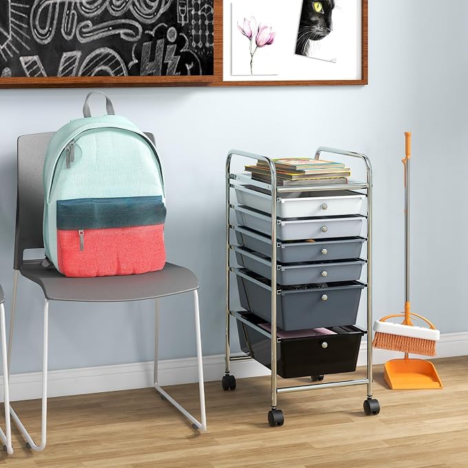 Giantex 6 Storage Drawer Cart Rolling Organizer Cart for Tools Scrapbook Paper Home Office School Multipurpose Mobile Utility Cart (Black Gradient) - Image 2
