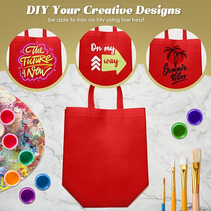Reginary 100 PCS Non Woven Tote Bags Bulk,Red | Reusable Shopping Bags with Handles, Stores, Groceries Markets, Events Gift, Party Supplies - Image 5