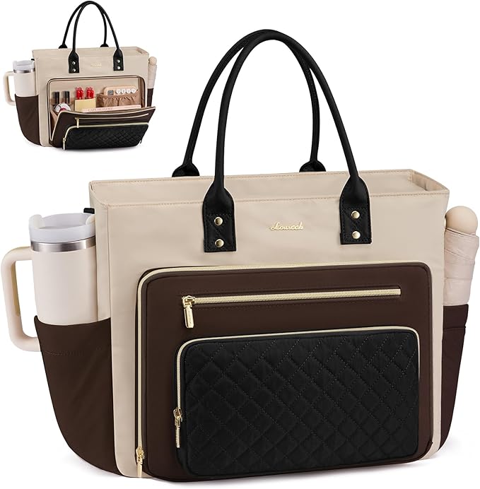 LOVEVOOK Laptop Tote Bag for Women With Large Cup Holder, Work Bags Teacher Nurse Bag, 17.3 Inch Professional Briefcase Business Travel Large Purses Handbag Gifts, Diaper Bag With Multi-Pockets by LOVEVOOK