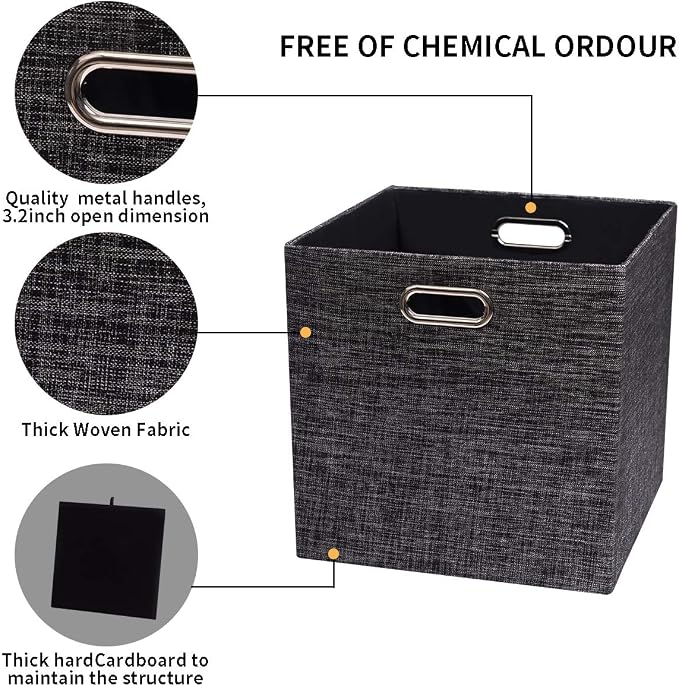 Posprica Collapsible Storage Cubes,11×11 Heavy Duty Fabric Stroage Basket Bins, 4pcs,Black - Image 2